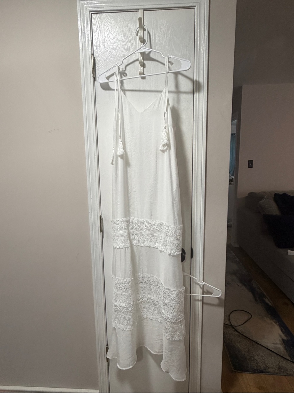 Elan White Lace-Trim Maxi Dress